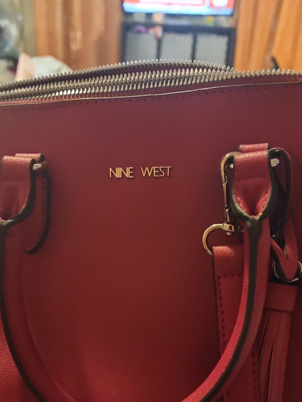 Nine West Burgundy Red Satchel with Gold Hardware